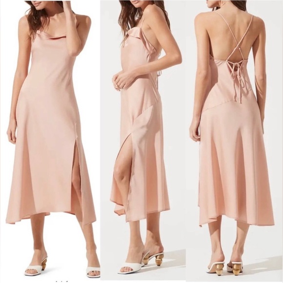 ASTR The Label Blush Pink Satin Cowl Neck Slip Midi Dress Size Medium‎ - Picture 1 of 8